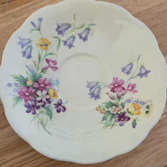 Queen Anne Yellow Bluebell Wildflower Bone China Tea Cup Saucer Gold Gilt Duo UK - Picture 2 of 11